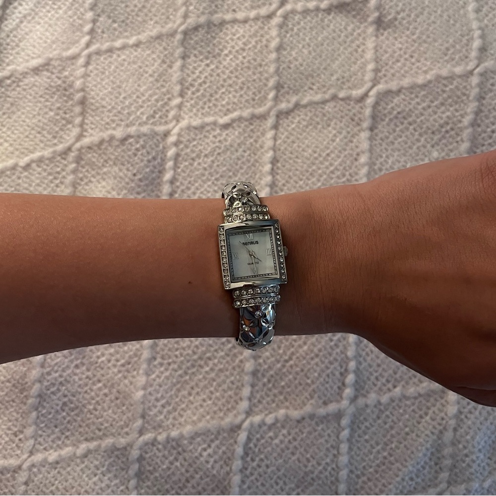 Silver Studded‎ Quartz Cuff Watch
